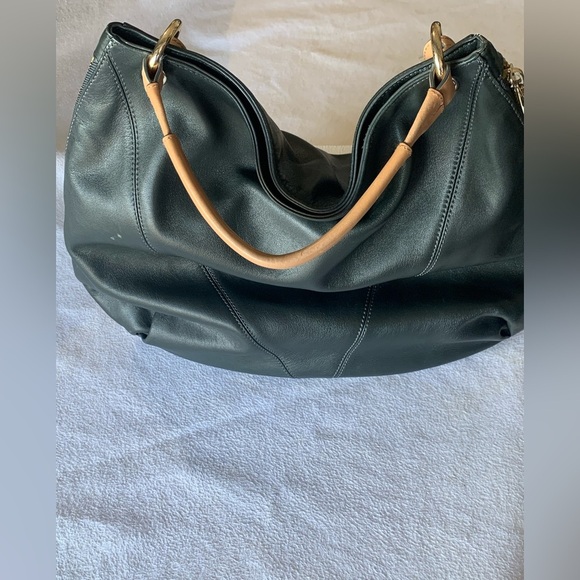 POUR LA VICTOIRE Handbag Black Tan Leather Hobo Slouch Womens Adjustable Strap - Picture 10 of 16